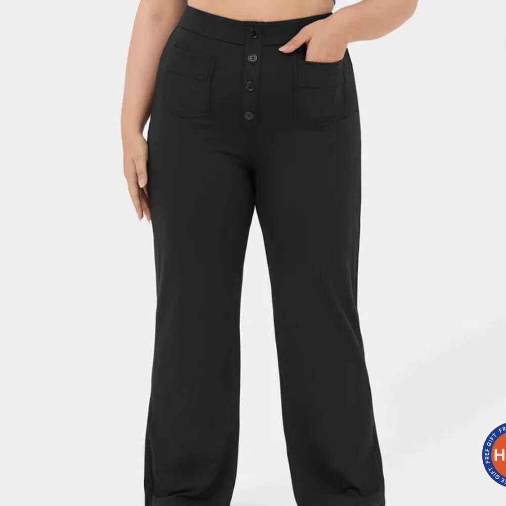 HALARA High Waisted Multiple Pockets Straight Leg Pant Black/2X